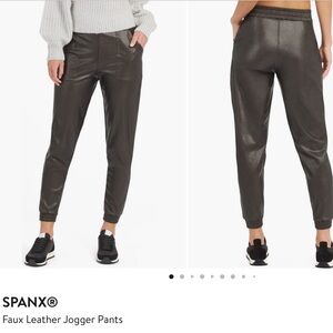 SPANX Faux Leather Black Jogger Pants with Elastic Waistband